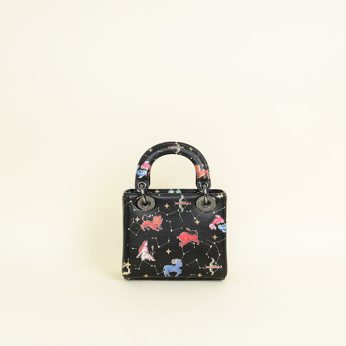 Christian Dior Black Multicolor Pixel Zodiac Print Lady Dior Mini Chain Bag Rovelle Bags