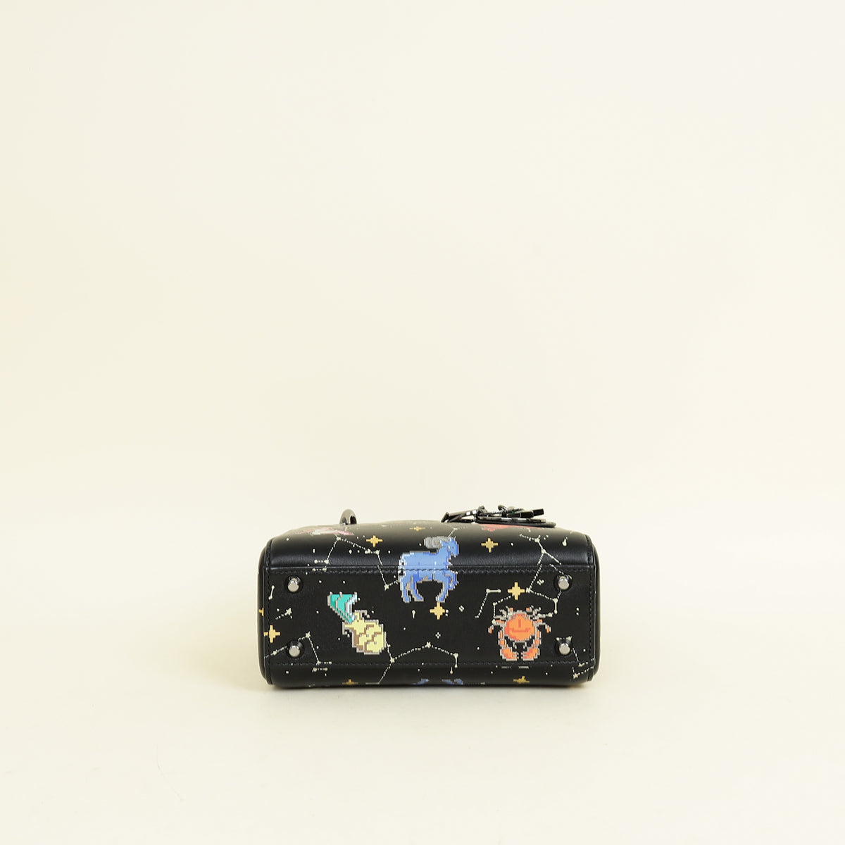 Christian Dior Black Multicolor Pixel Zodiac Print Lady Dior Mini Chain Bag Rovelle Bags