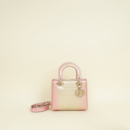 Christian Dior Bicolor Metallic Lady Dior Alligator Small Bag Rovelle Bags
