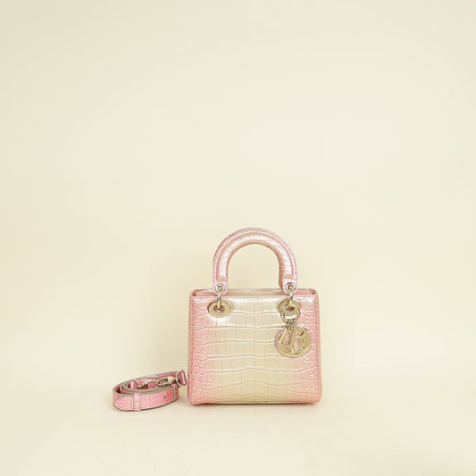 Christian Dior Bicolor Metallic Lady Dior Alligator Small Bag Rovelle Bags