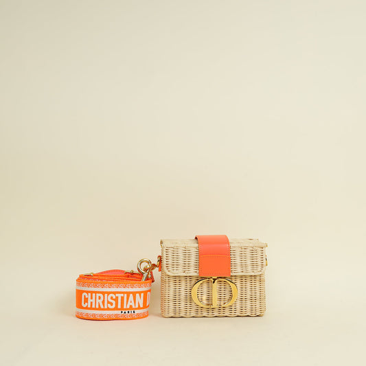 Christian Dior Neon Orange 30 Montaigne Wicker Box Bag Rovelle Bags