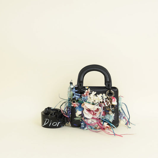 Christian Dior Black Multicolor Lady Dior X Gigi Sue Flower Beads Mini Bag Rovelle Bags