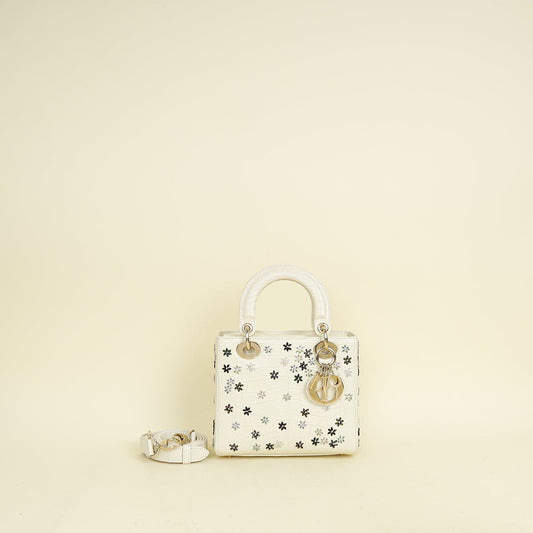 Christian Dior White Lady Dior Matte Alligator Flower Crystal Beads Small Bag Rovelle Bags