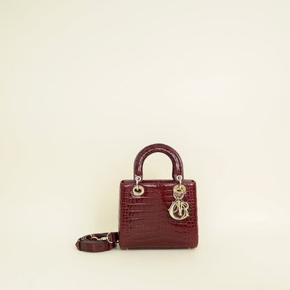Christian Dior Burgundy Lady Dior Alligator Small Bag Rovelle Bags