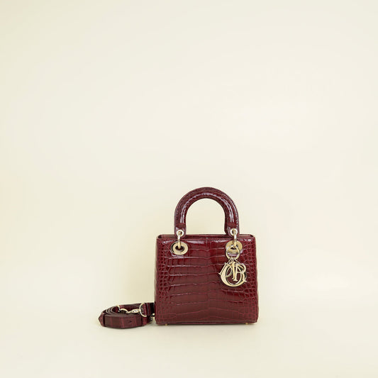 Christian Dior Burgundy Lady Dior Alligator Small Bag Rovelle Bags