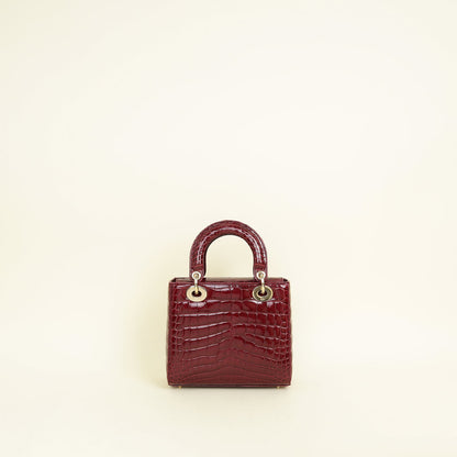 Christian Dior Burgundy Lady Dior Alligator Small Bag Rovelle Bags