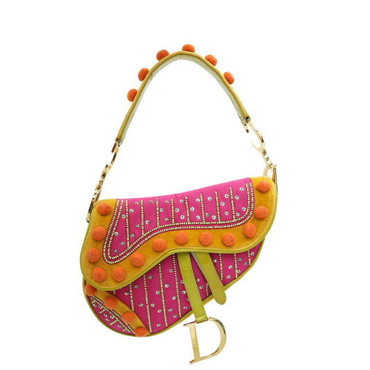 Christian Dior Multicolor L E Pom Pom Embellished Saddle Medium Bag Rovelle Bags