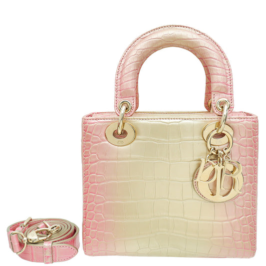 Christian Dior Metallic Bicolor Alligator Lady Dior Small Bag Rovelle Bags