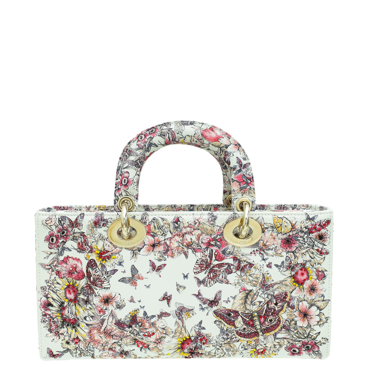 Christian Dior White Multicolor D-Joy Butterfly Printed And Embroidered Medium Bag Rovelle Bags