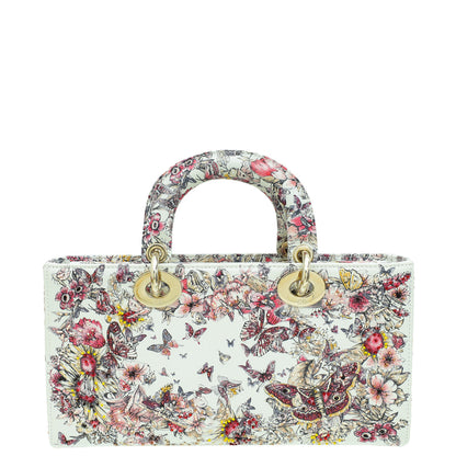 Christian Dior White Multicolor D-Joy Butterfly Printed And Embroidered Medium Bag Rovelle Bags