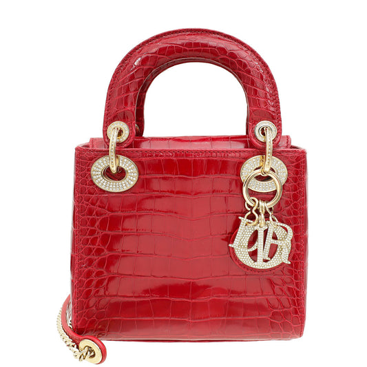 Christian Dior Red Alligator Lady Dior Mini Crystal Bag Rovelle Bags