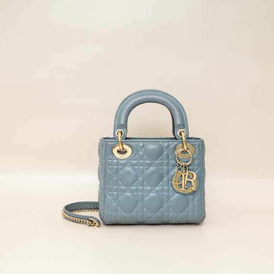 Christian Dior Blue Grey Lady Dior Mini Chain Bag Rovelle Bags