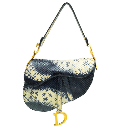 Christian Dior Navy Blue Python Saddle Medium Bag Rovelle Bags