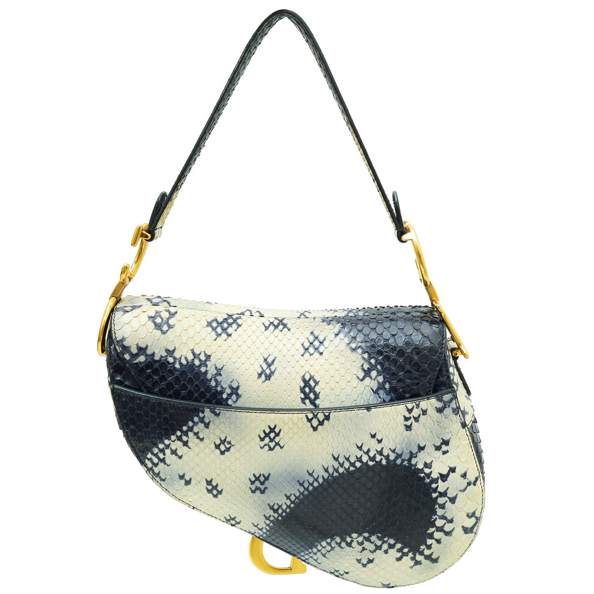 Christian Dior Navy Blue Python Saddle Medium Bag Rovelle Bags