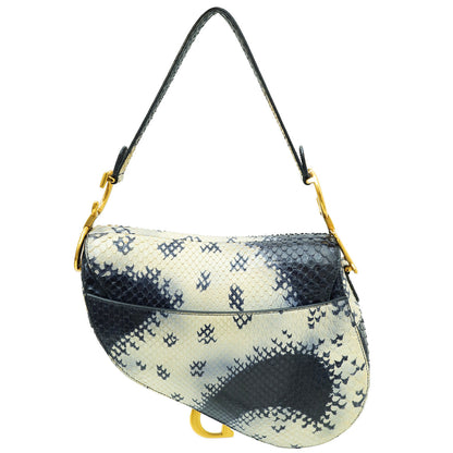 Christian Dior Navy Blue Python Saddle Medium Bag Rovelle Bags