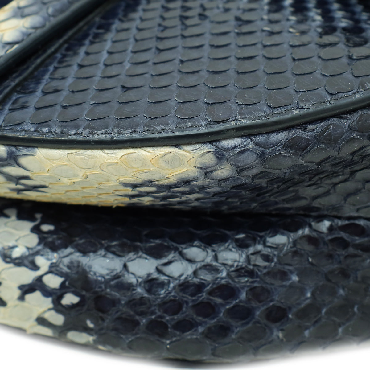 Christian Dior Navy Blue Python Saddle Medium Bag Rovelle Bags