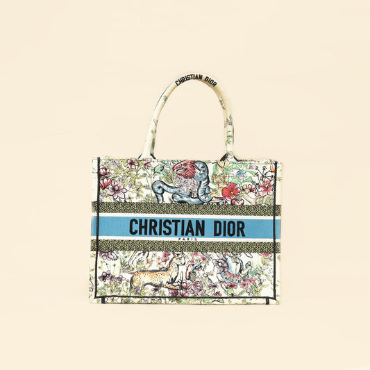Christian Dior White Multicolor D-Constellation Embroidery Book Medium Tote Bag Rovelle Bags