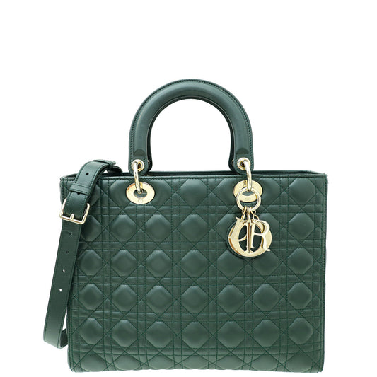 Christian Dior Dark Green Lady Dior Large Bag Rovelle Bags