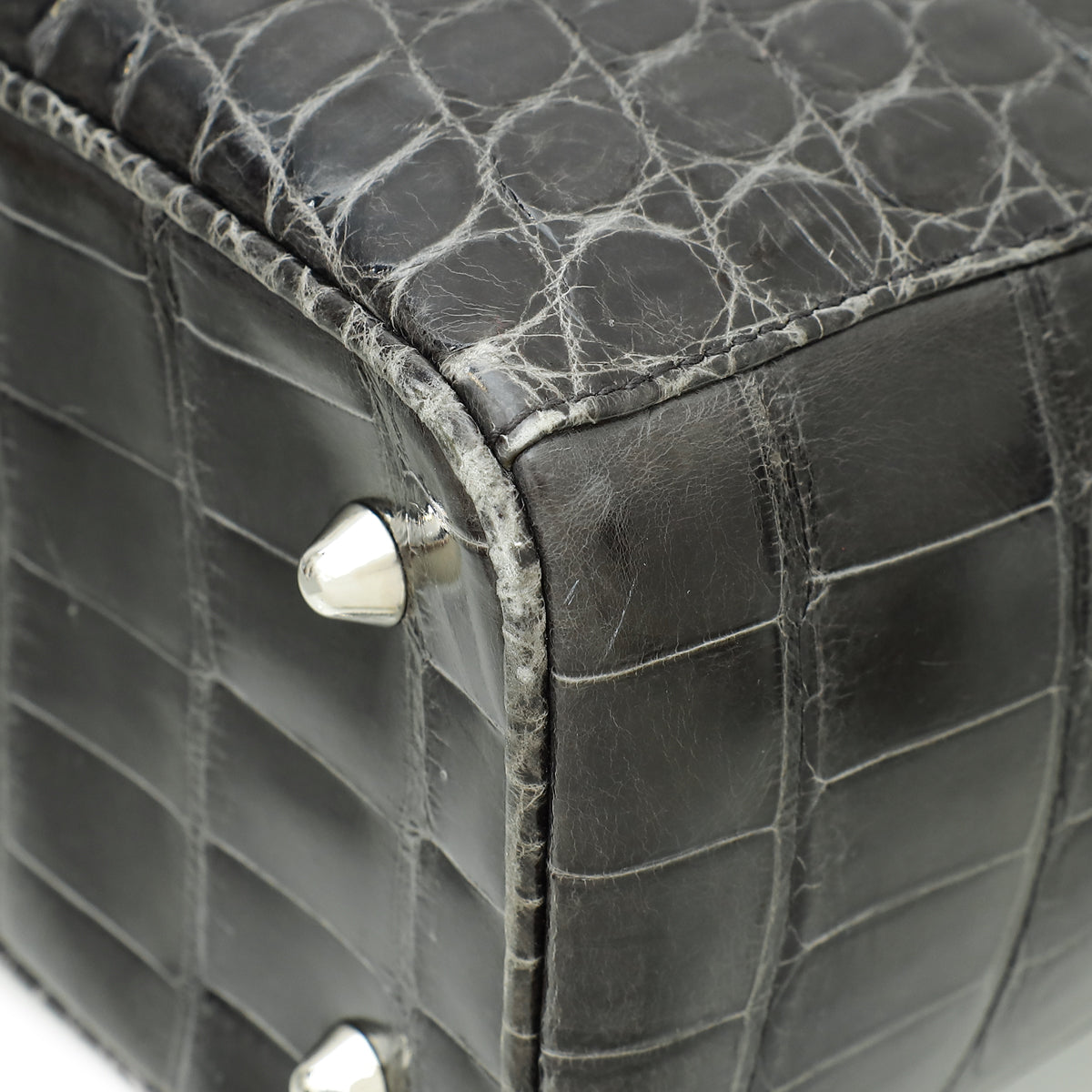 Christian Dior Dark Grey Crocodile Haute Maroquinerie Lady Dior Xl Bag Rovelle Bags
