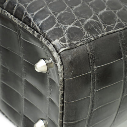Christian Dior Dark Grey Crocodile Haute Maroquinerie Lady Dior Xl Bag Rovelle Bags