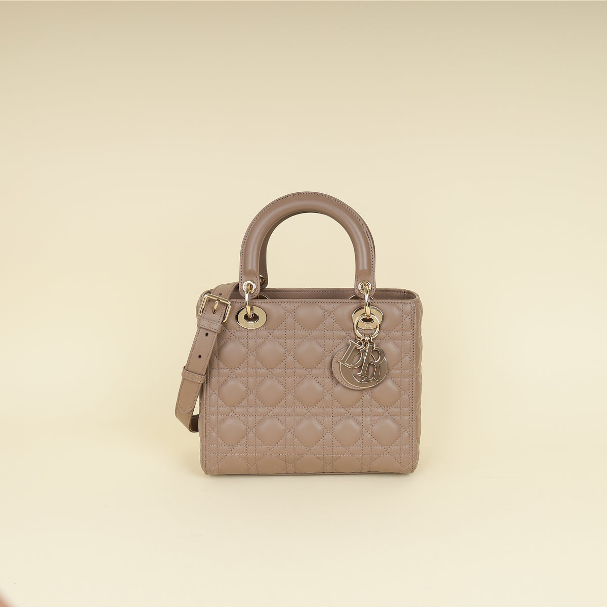 Christian Dior Taupe Gray Cannage Lady Dior Medium Bag Rovelle Bags