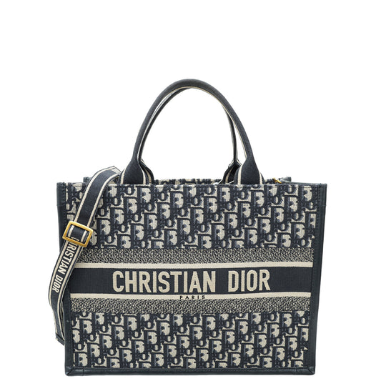 Christian Dior Blue Oblique Embroidery And Calfskin Book Tote Medium Bag Rovelle Bags