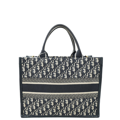 Christian Dior Blue Oblique Embroidery And Calfskin Book Tote Medium Bag Rovelle Bags