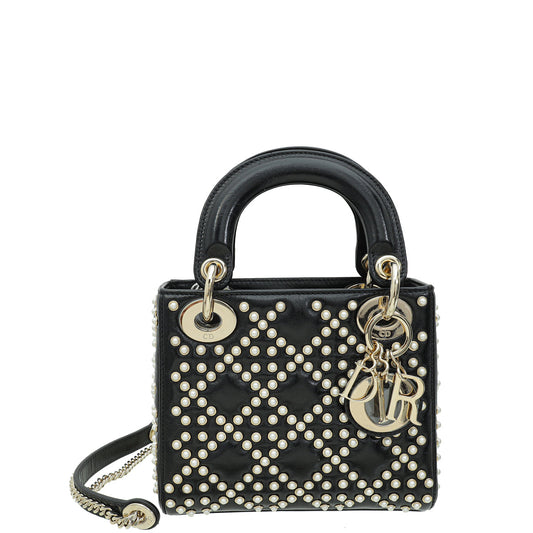 Christian Dior Black Lady Dior Pearls Embroidered Mini Chain Bag Rovelle Bags