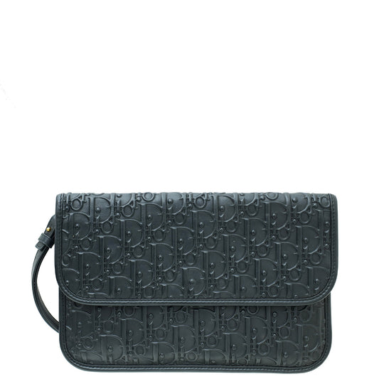 Christian Dior Black Oblique Embossed Wristlet Flap Pouch Rovelle Bags