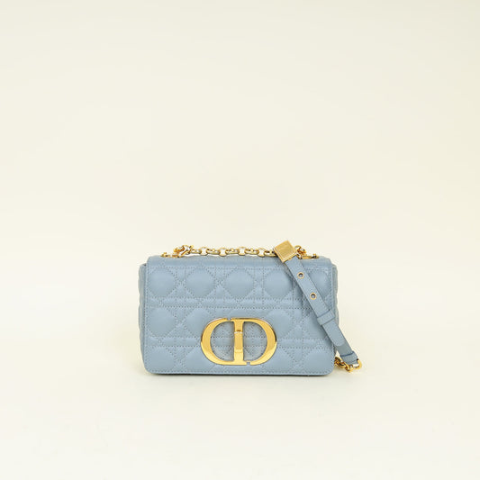 Christian Dior Blue Grey Caro Cannage Small Flap Bag Rovelle Bags