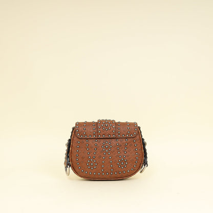 Christian Dior Brown Cannage Embossed Studded D-Fence Saddle Bag Rovelle Bags