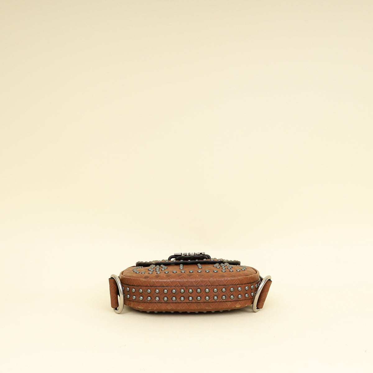 Christian Dior Brown Cannage Embossed Studded D-Fence Saddle Bag Rovelle Bags