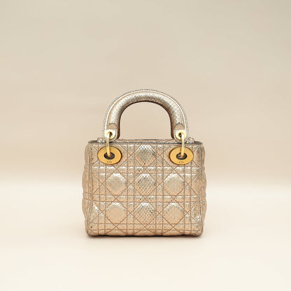 Christian Dior Metallic Rose Gold Python Lady Dior Cannage Supple Mini Bag Rovelle Bags