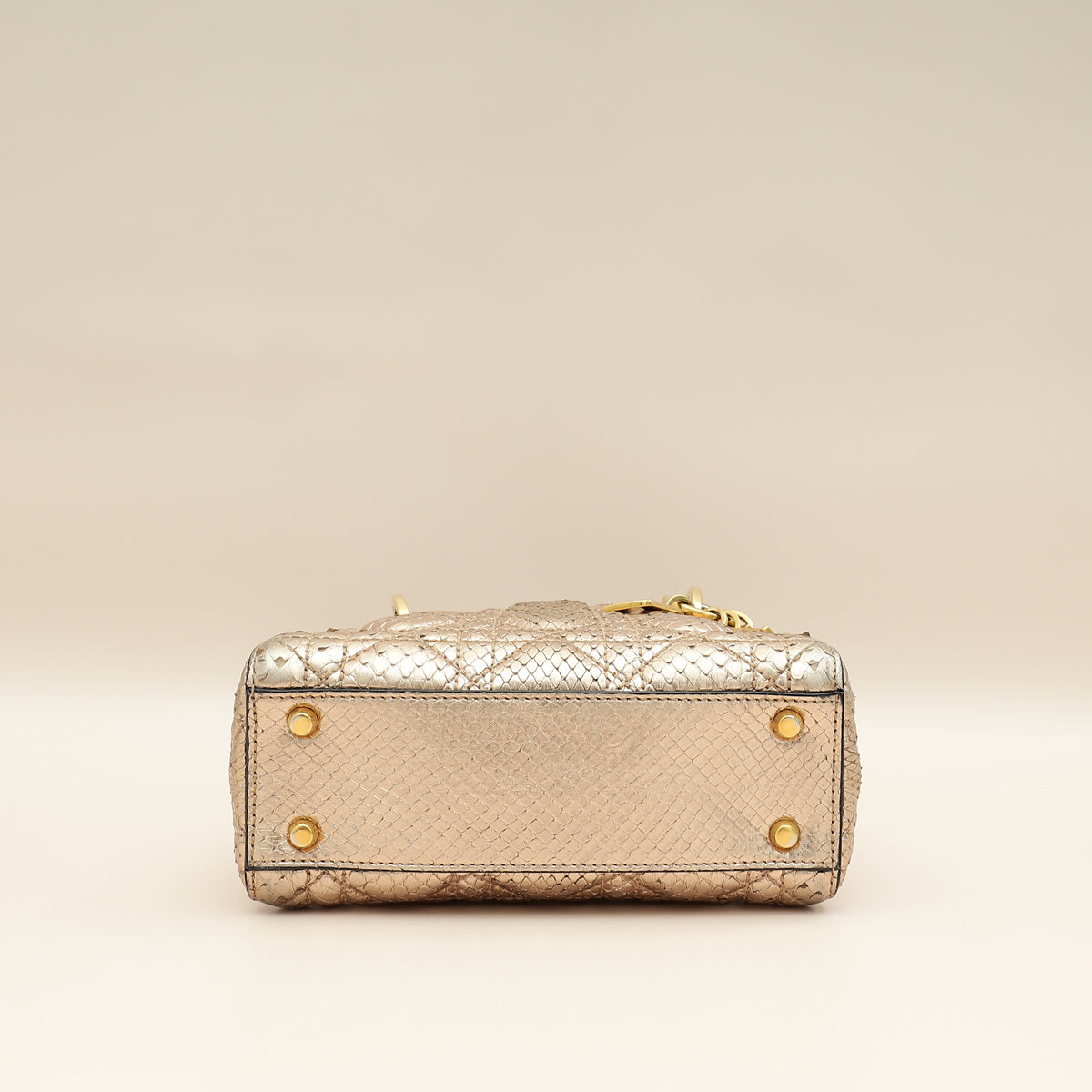 Christian Dior Metallic Rose Gold Python Lady Dior Cannage Supple Mini Bag Rovelle Bags