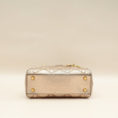 Christian Dior Metallic Rose Gold Python Lady Dior Cannage Supple Mini Bag Rovelle Bags