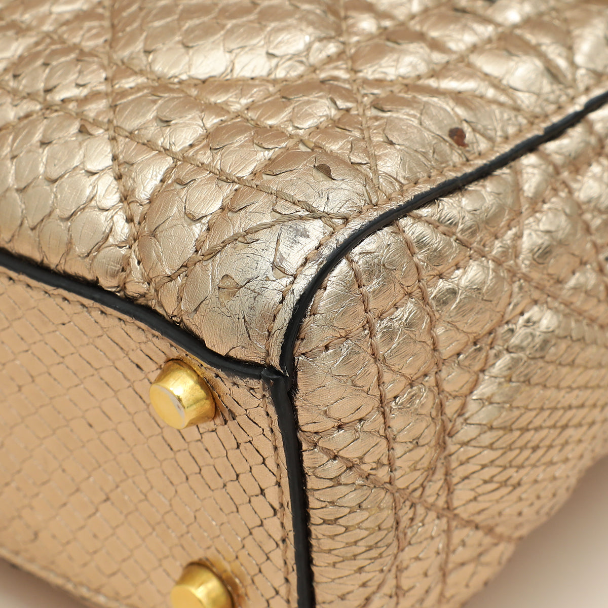 Christian Dior Metallic Rose Gold Python Lady Dior Cannage Supple Mini Bag Rovelle Bags