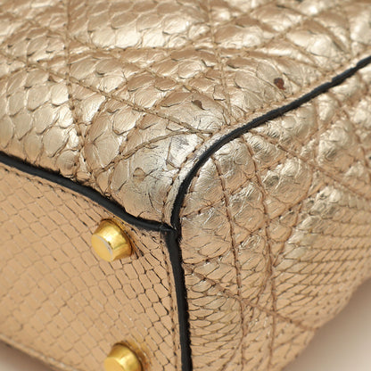 Christian Dior Metallic Rose Gold Python Lady Dior Cannage Supple Mini Bag Rovelle Bags