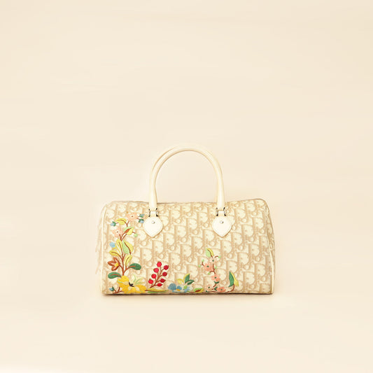 Christian Dior Beige Oblique Floral Boston Bag Rovelle Bags