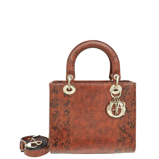 Christian Dior Brown Lizard Lady Dior Medium Bag Rovelle Bags