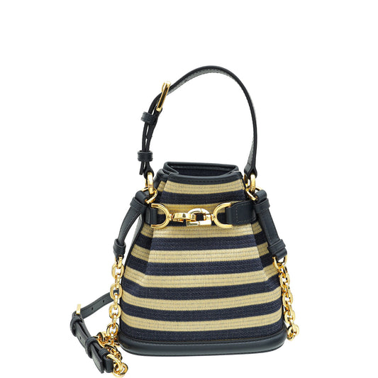 Christian Dior Bicolor Raffia C'Est Chain Small Bucket Bag Rovelle Bags