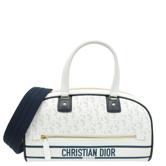 Christian Dior Bicolor Perforated Medium Dior Vibe Classic Bowling Bag Rovelle Bags