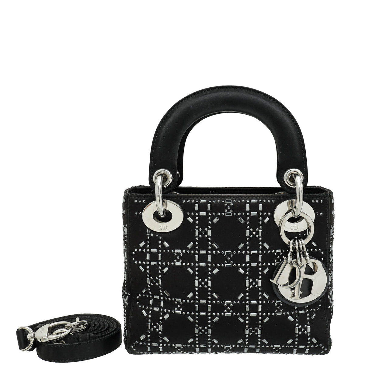 Christian Dior Black Lady Dior Cannage Satin Strass Mini Bag Rovelle Bags