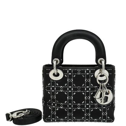 Christian Dior Black Lady Dior Cannage Satin Strass Mini Bag Rovelle Bags