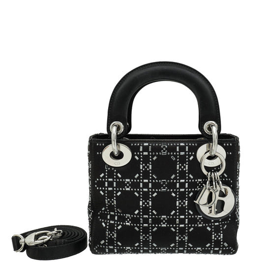 Christian Dior Black Lady Dior Cannage Satin Strass Mini Bag Rovelle Bags