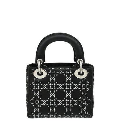 Christian Dior Black Lady Dior Cannage Satin Strass Mini Bag Rovelle Bags