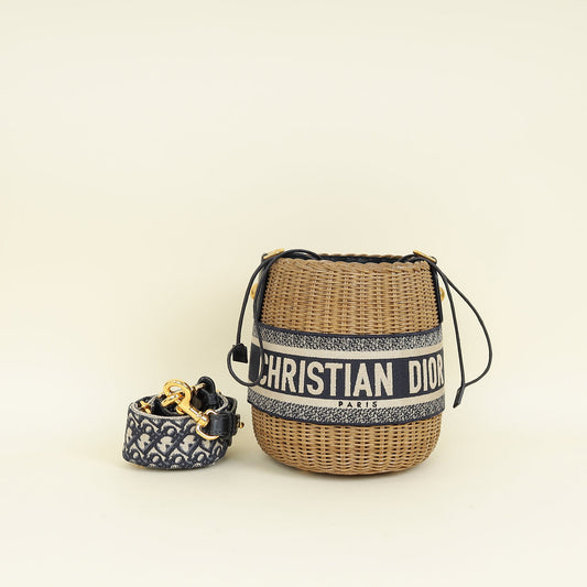 Christian Dior Navy Blue Oblique Wicker Bucket Bag Rovelle Bags