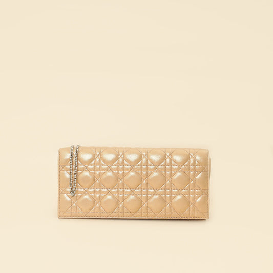Christian Dior Metallic Gold Cannage Lady Dior Convertible Clutch Rovelle Bags