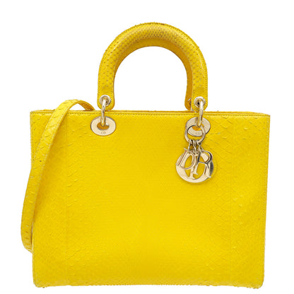 Christian Dior Yellow Python Lady Dior Large Bag Rovelle Bags