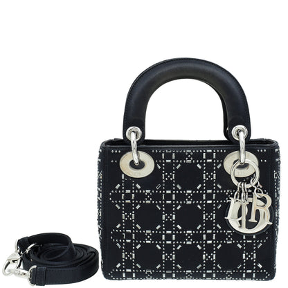Christian Dior Black Cannage Satin Lady Dior Mini Strass Bag Rovelle Bags