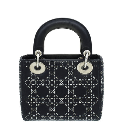 Christian Dior Black Cannage Satin Lady Dior Mini Strass Bag Rovelle Bags